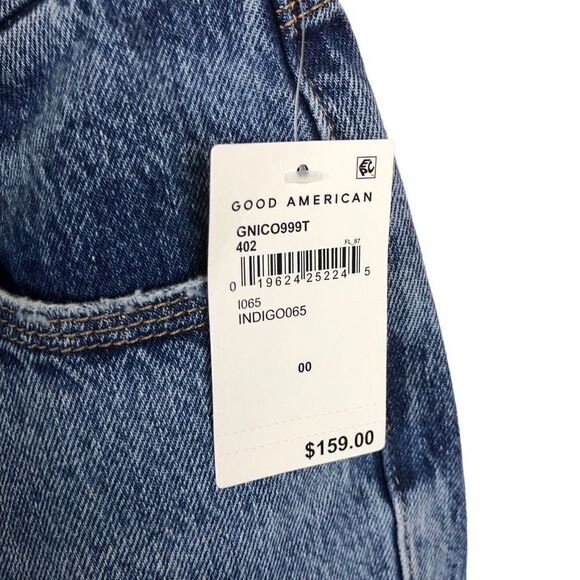 Good American 00 Good 90’s Icon Straight Leg High Rose Distressed Knee Jeans in - Picture 9 of 10